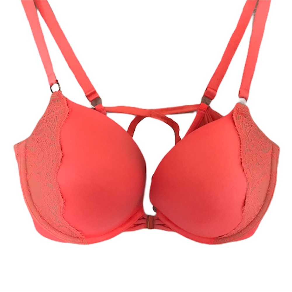 Victoria Secret push-up neon orange lace bra